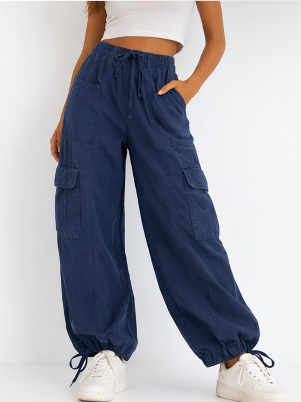 Aerie NWT Go-For-It Baggy Cargo Pants Wide Leg Navy High Waisted Y2K Gorpcore S